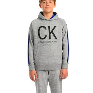 Calvin Klein Jeans Boys Athlete Taped Embossed Logo Hoodie SZ L 14/16 Grey. Nwt.